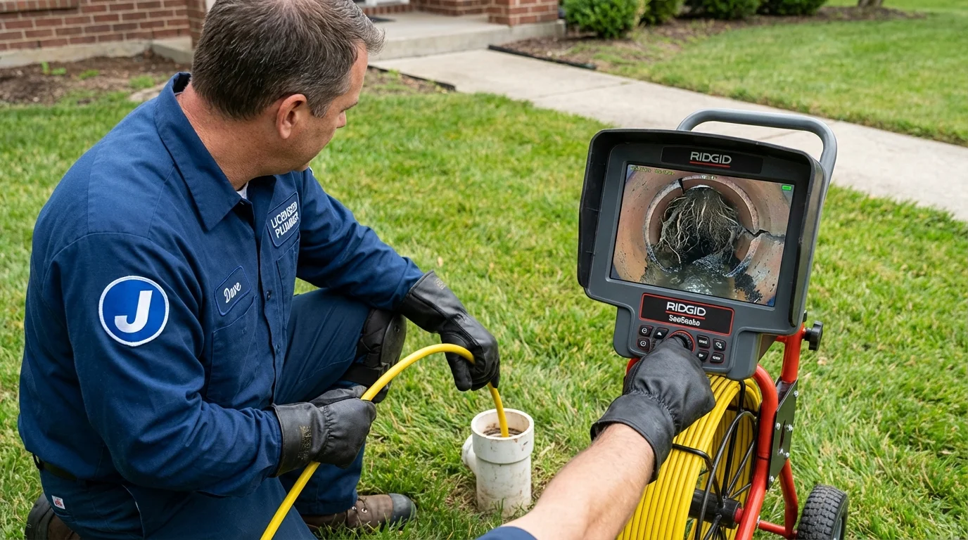 Sewer camera inspection being performed by Johns Plumbing LLC in Hertford
