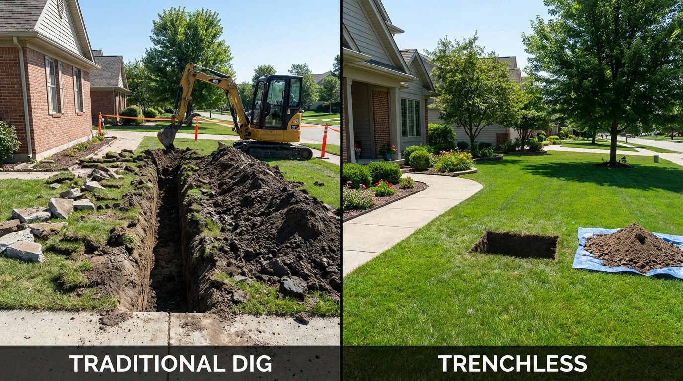 Trenchless sewer repair with minimal yard damage versus traditional excavation in Hertford, NC
